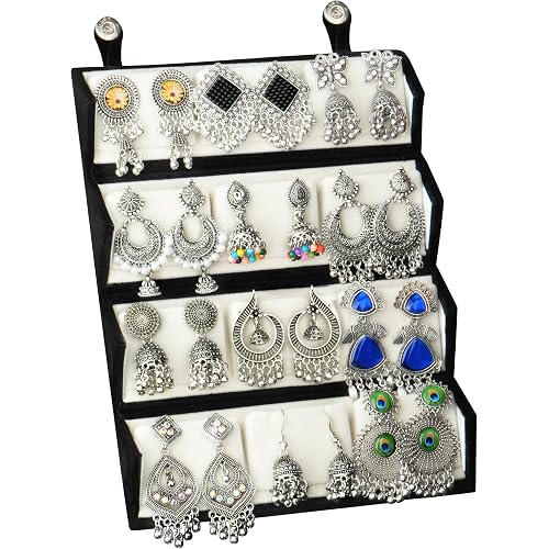 The Wallet Store Ishq-E-Jhumka Oxidized Designer Earrings Set of 12 With Folding Jewelry Box | Minimalist & Traditional Jhumka Set for Womens & Girls