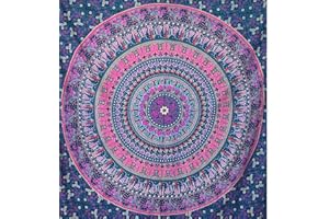 MOMOMUS Tapiz Mandala para la Pared - 100% Algodón, Colores Vivaces, Estilo Oriental- Ideal como Tapiz de Pared Aesthetic, Tapiz Decorativo de Pared o Arte Mural Indio en Tela - Lila, 210x230 cm
