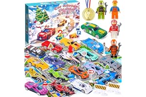 LPAOIS Kalendarz adwentowy 18 samochodów i 12 akcesoriów za drzwiami dla fanów dzieci