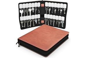 Northwall® - Schlüsseltasche - Tragbares Schlüsselorganisizer mit Reißverschluss - Leder - Schlüsselmappe - 28 Klett-Kennzeichnungen - Tragbarer Schlüsselmäppchen - Key Organizer - Braun