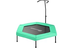 Upper Bounce Mini Fitness Trampoline with Adjustable Handle, Silent Hexagonal Workout Rebounder Trampoline for Kids Adults Supports 220lbs