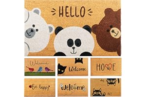 AMARU DOOR MATS Felpudo Hello Osos de Fibra Coco - 70x40cm - Felpudos Antideslizantes - Felpudos Originales para la Entrada a Casa, Pasillos, Puertas de Exterior - Accesorios para el Hogar - Material Resistente