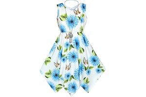 SUNNY FASHION Girls Dress Flower Print Hanky Hem Princess Age 7-14 Years