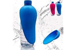AGP STORE Bebedero para Perros Portátil, Vaso Plegable Silicona, Adaptable a Botella de Agua Descartable de 500 ML. Accesorios Portatil De Silicona, Dispensador Agua para Mascotas. (Azul)