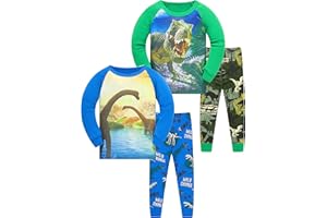 SOIBEEN Pyjamas für Jungen Dinosaurier Nachtwäsche Baumwolle Kleinkind Kleidung Kinder Nachtwäsche Langarm PJs Set 4-teiliges Outfit 1-12 Jahre