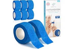 HEALTH PRESS Plaster na palce, samoprzylepny, 8 x plaster w rolce (2,5 cm x 4,5 m) – opatrunek samoprzylepny, elastyczna taśma wodoodporna, odporna na kurz, tłuszcz i brud (niebieski, 8 rolek)