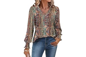 CHICZONE Womens Tunic Tops V Neck Puff Long Sleeve T-Shirt Pleated Blouse Shirts Dressy for Leggings S-3XL