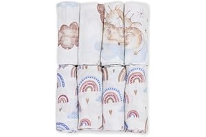 ‎FENSILO FENSILO - Mulltücher Baby - 8er Pack 60x80 cm, schadstoffgeprüft - Bunt - Wolken - Regenbogen - Mullwindeln - Spucktücher Baby