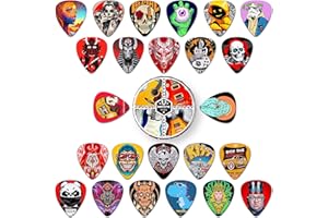 K KAREZOG 24 Stück Plektrum 0.46/0.71/0.96/1.20mm Guitar Picks 4 Verschiedene Stärke Zelluloid Plektron,Gitarren Plectrum für Akustikgitarre, E-Guitar, Bass,Ukulele (Mix-3)