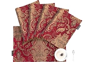 TOPLUXE Placemats 30x45cm, Luxury Table Mats for Dining Room/Restaurant/Banquet/Festival Decoration (Set of 4, Burgundy)