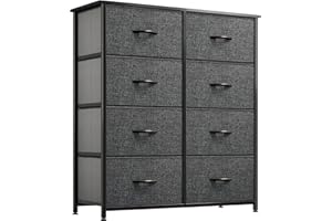 YITAHOME Comoda - Cómoda Dormitorio de Tela con 8 Cajoneso para Dormitorio, Sala de Estar, Pasillo, Armarios - Estructura de Acero Resistente, Cubos de Tela de Fácil Extracción (Gris Negro)