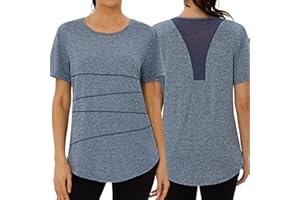 Terecey Camisetas Deporte Manga Corta Mujer Camiseta Tecnica para Mujer Suelta Camiseta Fitness Mujer y Cuello Redondo Camiseta Deportiva de Secado Rápido para Yoga Pilates S-XXL
