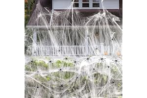 obqo Halloween Deko Spinnennetz 300g - Spinnweben Deko mit 50 Plastik Spinnen Spinnennetz Deko Dekoration Realistisch und Dehnbar für Outdoor Indoor Gardens Halloween Party Horror Deko