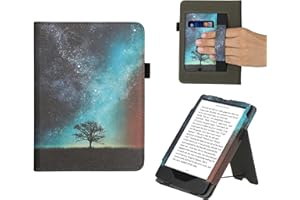 kwmobile Etui kompatybilne z Amazon Kindle Paperwhite (11. generacji - 2021) - Etui ze skóry PU z zamknięciem magnetycznym, stojakiem, paskiem, przegródką na karty - Cosmic Nature Niebieski/Szary/Czarny