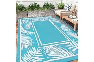 Enyhom Outdoor Rugs for Patio Waterproof 240 x 300 cm Reversible Garden Large Lightweight Plastic Rug UV Resistant Outdoor Mat Modern Garden Rug for Camping RV Picnic Backyard Balcony, Teal