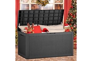 YITAHOME Caja de almacenamiento de jardín impermeable, cajas grandes de resina de 380 litros con cojín, resistente a la intemperie, caja de almacenamiento de jardín duradera, cojines al aire libre,