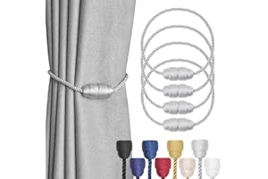 Pretty Jolly 4 Pack Strong Magnetic Curtain Tiebacks Handmade Weave Side Rope Curtain Holdbacks Unique & Elegant Decorative Curtain Drape Tie Backs for Home & Office Window Drapery (Grey)