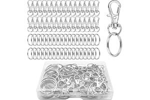 WOOVIEW 60 Pcs Keyring Making Kit 30Pcs Key Rings and 30Pcs Lobster Clasps Stainless Steel Metal Keychain Clip with Plastic Box for Jewellery Making DIY Craft