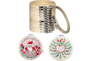 CURTZY Set da 12 Telai in Legno bambù Ricamo Cucito - 10cm Telai Legno Punto Croce Set Regolabili in Legno Piccoli Telai Circolari in bambù per Cucito a Mano, Decorazione e Progetti Fai da Te
