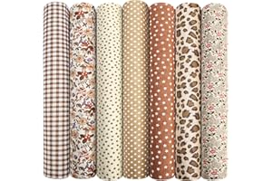 Aucuu 7 Piezas 50x50cm Diseño de Retales Algodón Telas, Tela Algodon, Telas Patchwork, Diseños Tela de Algodón Impresos, para DIY Manualidades Decoración de Costura Artesanal-Marrón