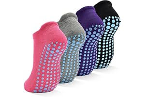 HYCLES 4 Pairs Non Slip Yoga Socks with Grip -Pilates Socks for Men and Women Anti Slip Grippy Socks for Yoga, Pilates, Barre, Home, Hospital UK 4-10