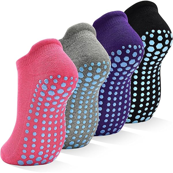 HYCLES Yoga sokken dames sneaker stoppersokken 4 paar pilates antislip sokken anti-slip sokken voor trampoline thuis fitness ziekenhuis 35-42, 39-42