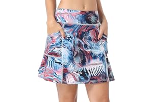 QING HONG Women's Tennis Skort Athletic Running Golf Skirts with Pockets & Inner Short