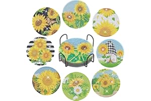 Posavasos de Pintura de Diamantes: YOYIAG 8 Piezas Diamond Painting Posavasos Redondos con Soporte, 5D DIY Diamante Artes Pintura Posavasos Duraderos con Estampado de Flores para Adultos, Niños