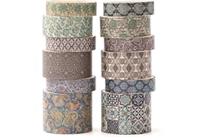 KAVI' S 12 Rollos Washi Tape Set cinta adhesiva decorativa Washi Glitter Adhesivo de Cinta Decorativa para DIY Crafts Scrapbooking (Amber Tranquility)
