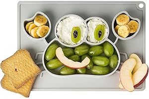 Dentistar® Bandeja para Comer – Plato para bebé Hecho de Silicona 100% Apta para Alimentos – Plato Infantil Antideslizante – Apto para microondas, Nevera y Horno – Sin BPA – Gris