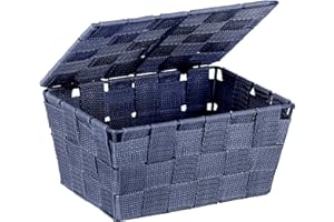 Wenko Cestino da bagno con coperchio Adria blu scuro - Cestino da bagno, Polipropilene, 19 x 10 x 14 cm, Blu
