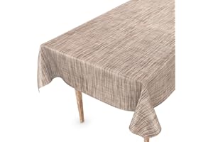 ANRO Mantel de hule lavable, para jardín, 160 x 140 cm, con borde de corte, aspecto textil, color beige y marrón