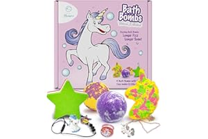 DONE BY NATURE Unicorn Bath Bombs 4 Pack with Surprise Unicorn Toy, Ring, Bracelet or Necklace ! Organic, Natural Vegan spa Bath Bomb kit. 100% Child Safe with Natural Oils and moisturisers.