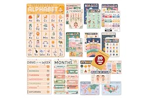 jackinthebox 20 Boho Pre K Educational Posters for Toddlers - 12 x 17 inches Laminated,Homeschool Decorations,Preschool Poster, Learning Posters for Toddlers Age 1-3, ABC,Alphabet,Number, Days Chart.