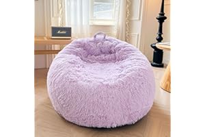XeGe Faux Fur Comfy Bean Bag Cover for Living Room(No Filler), Fluffy Stuffed Animal Storage Bean Bag Chair Cover Light Purple, Furry Fuzzy Beanbag Cover for Adults Kids Girls, Anti-slip, Lavender