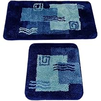 S&S-Shop Badmat set | blauw | Wave | met uitsparing | 2-delig