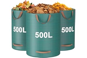 Mokani Worki na odpady ogrodowe, 500 l x 3 worki ogrodowe, wytrzymałe, z uchwytami, wielokrotnego użytku, składane torby kempingowe do recyklingu, na liście, śmieci, gruz, wodoodporne