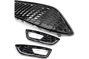 Underground Parts All Gloss Black ST LINE Style Front Bumper Grilles and Fog Covers for Ford Focus mk3
