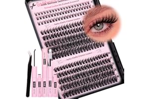 Goddvenus Lash Clusters Kit Natural Eyelashes Individual Kit Fluffy Lash Extension Kit Wispy Lashes Individual Cluster Kit D Curl Russian DIY Lash Extensions Kit with Bond and Seal Eyelash Tweezers