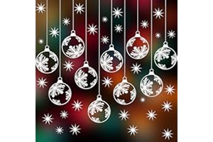 STICKERS4 10 Large Christmas Window Sticker with 30 ICY Stars - Snowflake & Bauble Stickers