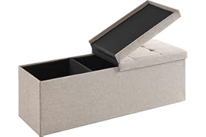 ‎ZEDELMAIER Zedelmaier Sitzbank mit Stauraum, Sitzhocker Faltbar Sitztruhe belastbar bis 300 kg, Deckel klappbar, klappbare Sitztruhe für Wohnzimmer, Flur, Schlafzimmer, 114x38x38 cm, Beige