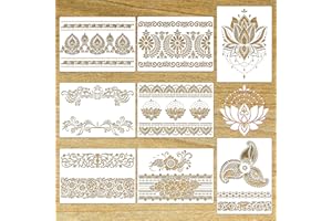 VETPW 8 Pcs Mandala Plantillas de Pintura Reutilizables, Plantillas de Dibujo DIY Set de Plantillas para Teja, Suelos, Ventana, Muebles, Madera, Diseño de Paredes, 21x29 CM