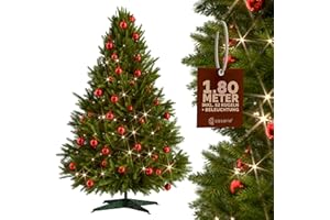 DEUBA CASARIA® Árbol de Navidad Artificial 180cm Incl. Cadena de Luces LED Blanco Cálido 52 Bolas de Navidad