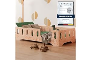 smartwood Lit au Sol Enfant avec Barriere - Lit Enfant 80x160 en Bois TILA 2P - Sommier Montessori avec Montage Rapide - Protège Contre Les Chutes - Charge Max 230 kg