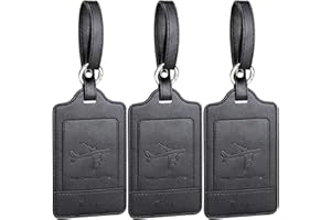 Teskyer 3 Stück Kofferanhänger, Kofferanhänger mit Adressschild, PU Leder, Zerklüftet, Schutz der Privatsphäre, Schnelle Identifikation, Kofferanhänger Flugreise, Gepäckanhänger, Schwarz