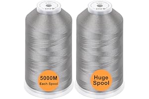 New brothread Conjunto de 2 Poliéster Bordado Máquina Hilo Grande Carrete 5000M para Todas Las máquinas de Bordado - Silver