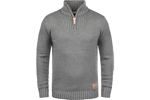 Solid SDPetro Herren Strickpullover Troyer Grobstrick Pullover mit Troyerkragen Rippbündchen Label-Details Baumwollmischung Regular fit