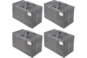 VENO Pack de 4 Bolsas de Almacenamiento. Bolsa Grande con Cremallera y Bolsillo de Etiqueta. Bolsa para Guardar Ropa. Bolsas de Artículos Básicos. Bolsa Sostenible (Gris, Pack de 4)