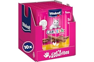Vitakraft Cat Stick Classic, golosinas para gatos, stick carnoso, con ave e hígado, tamaño de almacenamiento, sin azúcar añadido (10x 36g)