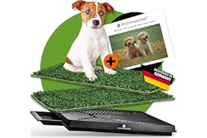 PFOTENWUNDER® Hundeklo XL 76x51cm + 2 Easy-Wash-Rasen, 1 Büchlein, Hunde-Toilette für kleine & große Hunde, Festes Gras & Anti-Rutsch, Welpen-Klo drinnen zuhause Gras Hundetoiletten Balkon Indoor WC